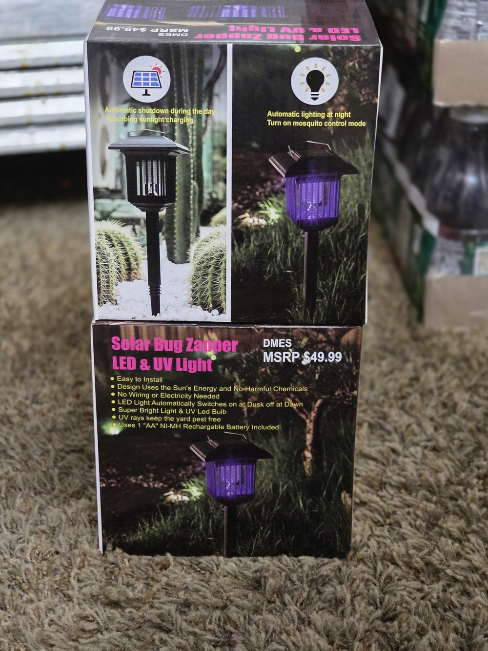 Solar Bug Zapper LED & UV Light - Black with Purple Glow